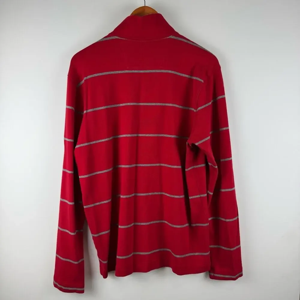 Banana Republic Men's Red Striped Quarter Zip Sweater ~ Large